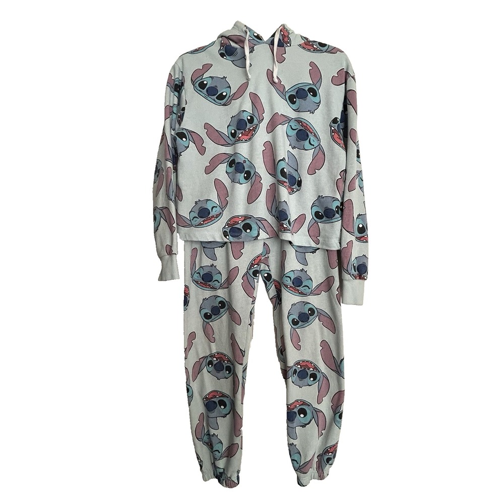 Disneyland Lilo & Stitch Lounge Set Women's Hoodie S Joggers XS Light Blue Print